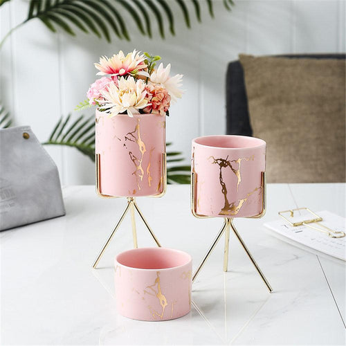 Load image into Gallery viewer, Golden Marble Grain Vase with Metal