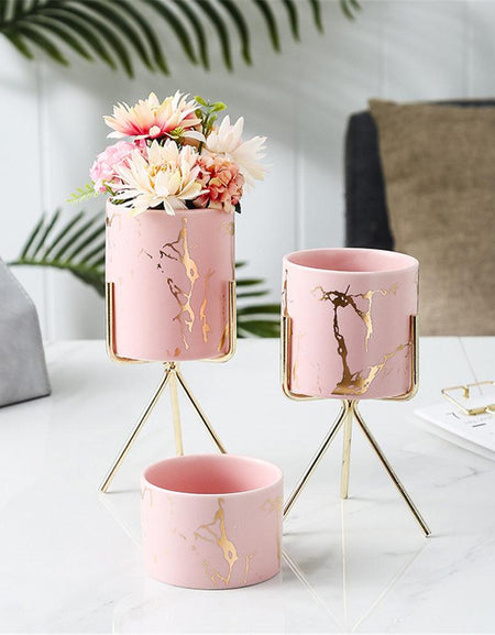 Golden Marble Grain Vase with Metal