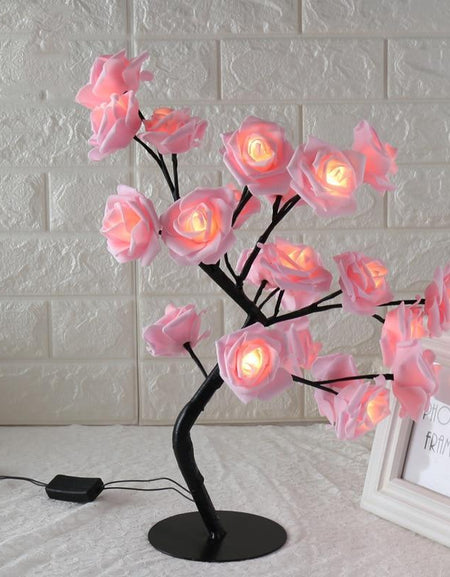 24LED White Pink Rose Flower