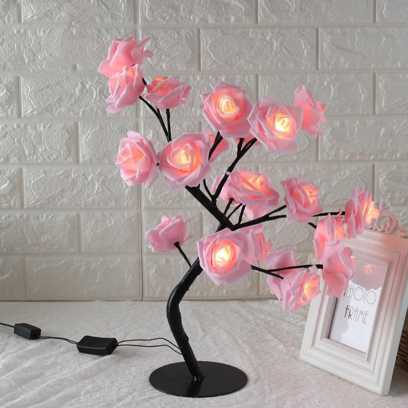 24LED White Pink Rose Flower