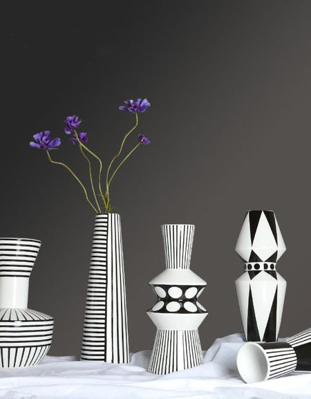 Nordic Geometric Ceramic Vase Black