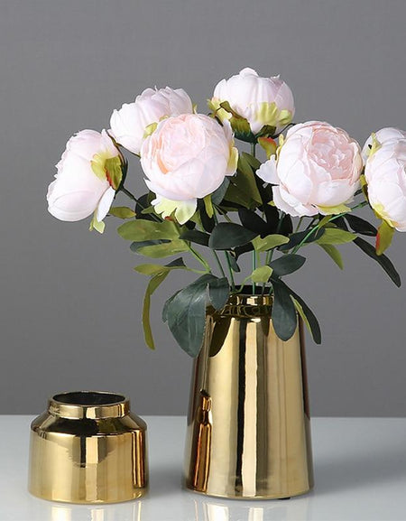 1Pc Golden Ceramic Flower Vase