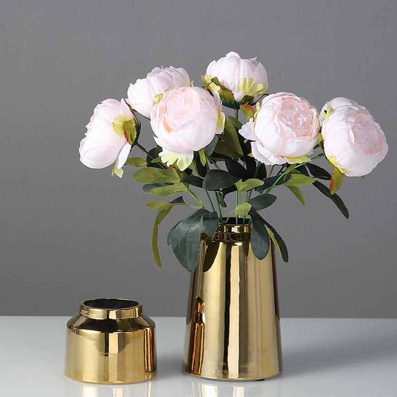 1Pc Golden Ceramic Flower Vase