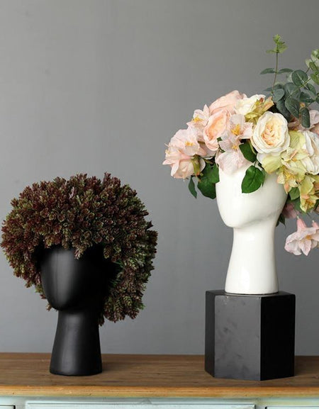 Abstract Human Head Ceramic Vase Arts