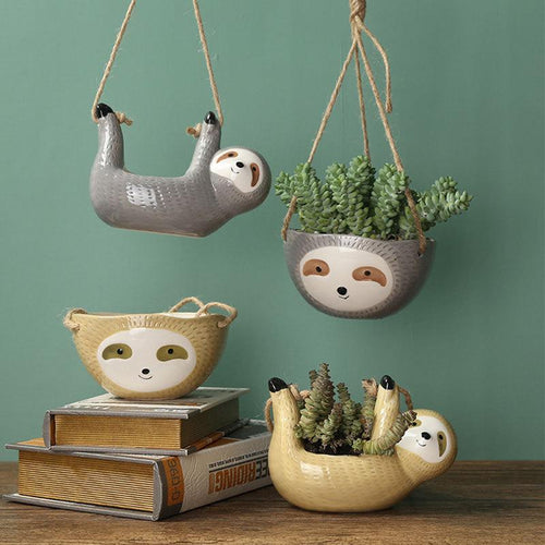 Load image into Gallery viewer, Creative Sloth Ceramic Hanging Flower
