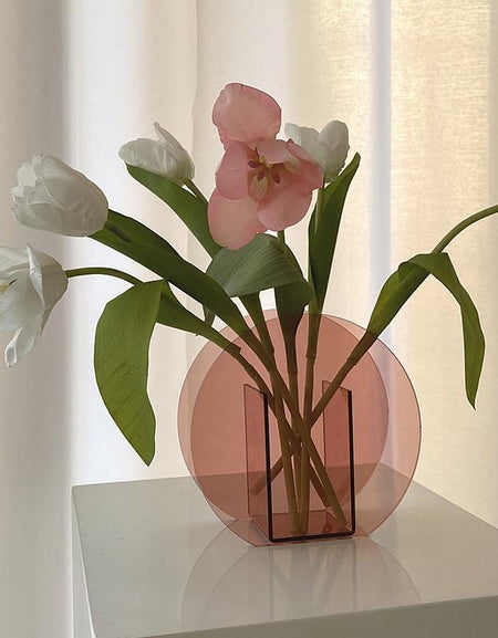 Geometric Vase Acrylic Pink Flowers