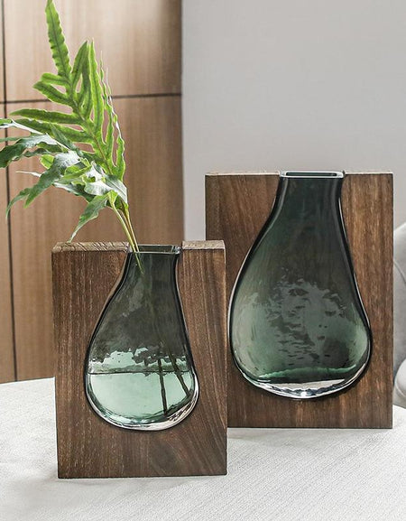 Nordic log solid wood transparent glass vase