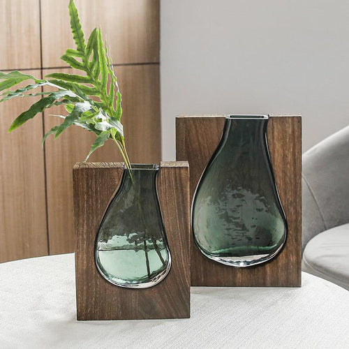 Load image into Gallery viewer, Nordic log solid wood transparent glass vase
