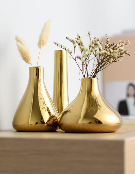 Nordic Golden Ceramic Vase Dried