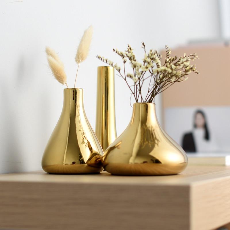 Nordic Golden Ceramic Vase Dried