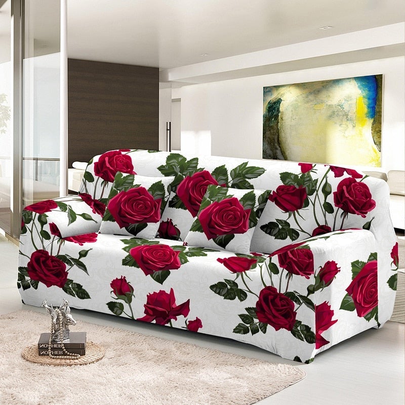 Stretch Dust-proof Sofa Elegant Rose Flowers Design Couch